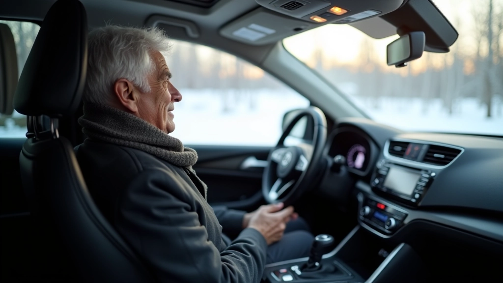 Senior driver in modern SUV interior