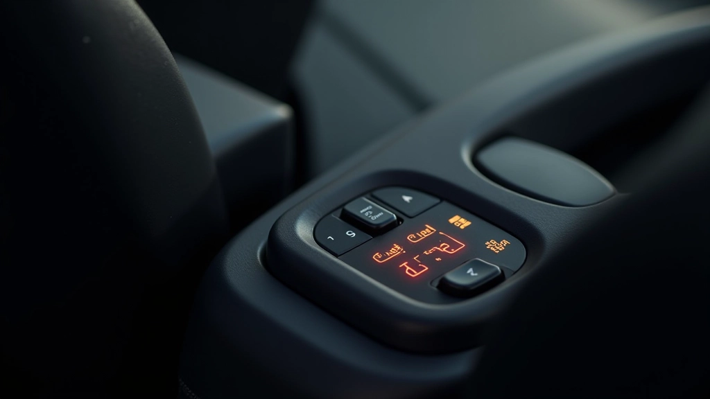 Close-up of heated seat controls in luxury SUV with temperature adjustment buttons clearly visible