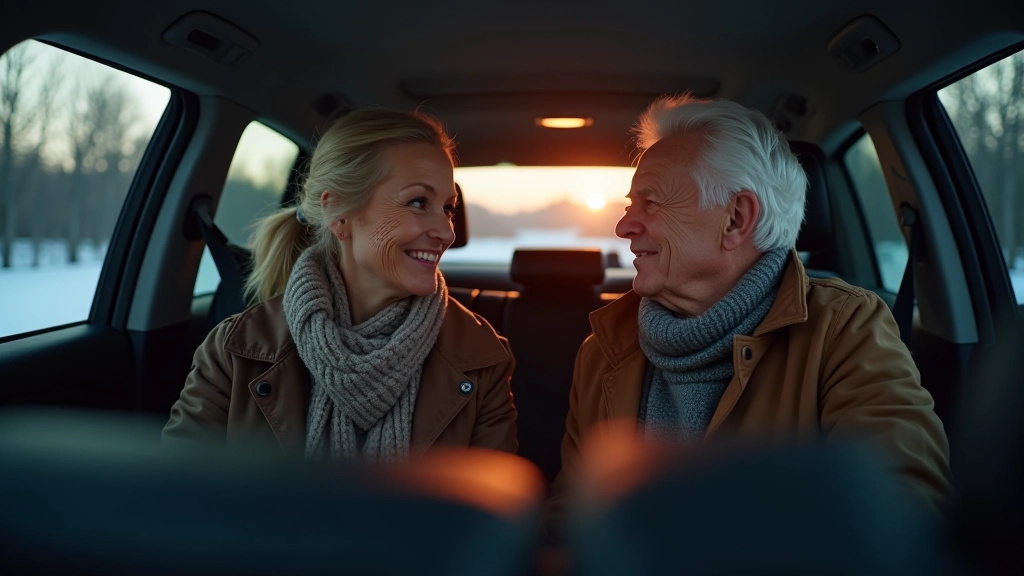 Senior drivers comfortable in heated SUV cabin during winter