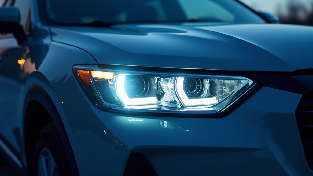 Modern LED headlights on SUV showing bright illumination and adaptive beam patterns