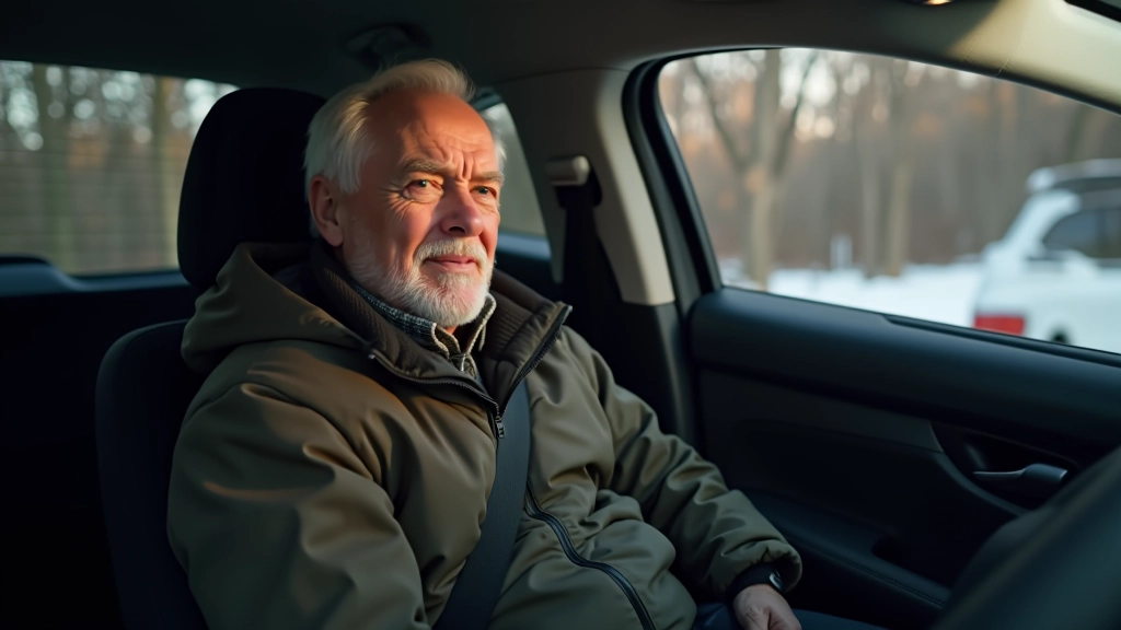 Senior driver sitting in comfortable SUV driver's seat with good posture and relaxed position