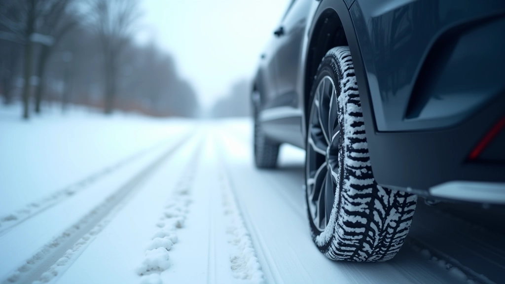 Winter road conditions showing SUV tire grip on snowy surface with ESC system active